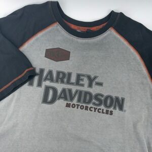 Harley-Davidson Mens XL Raglan T-Shirt Gray Black Eagle Graphic